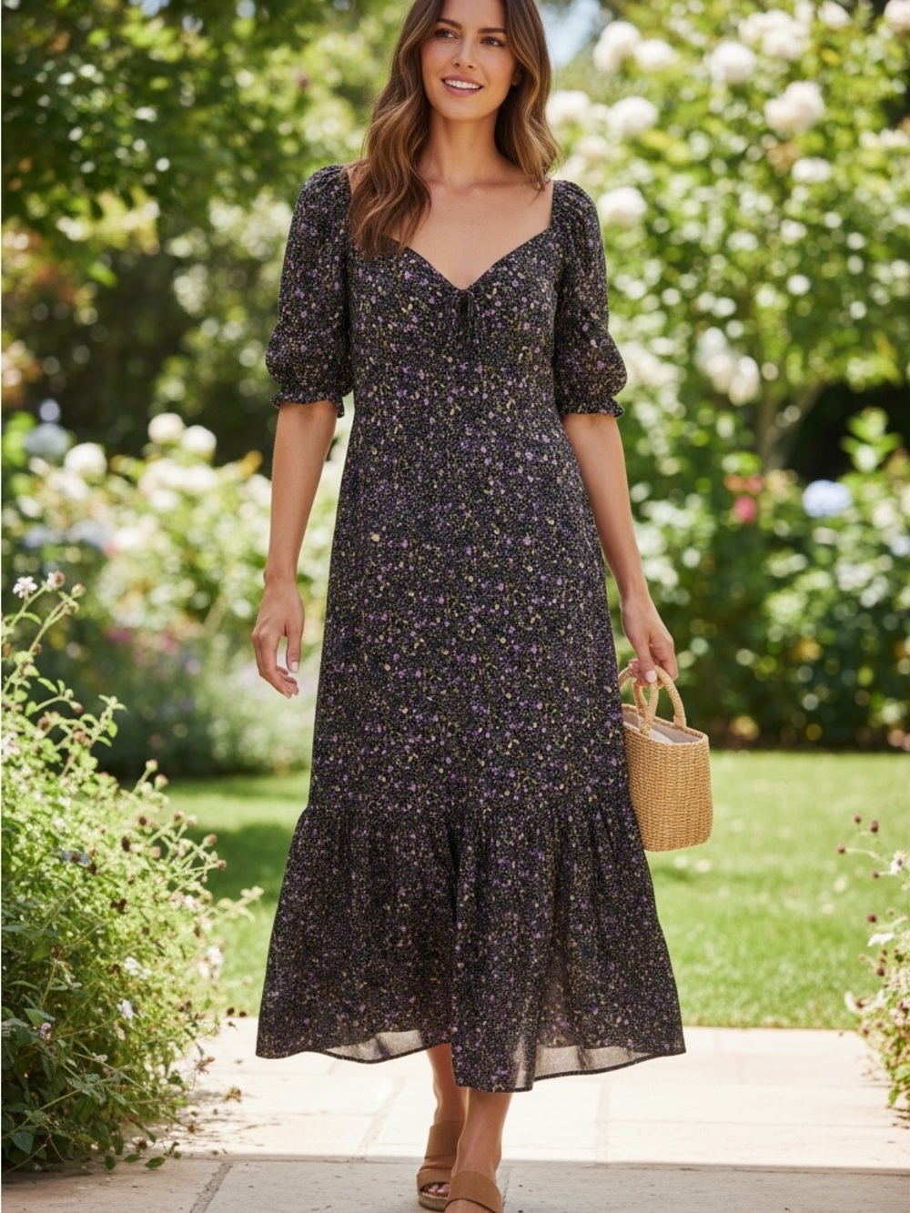 Altar’d State Ditzy Floral Midi Dress with V-Neckline Size Large